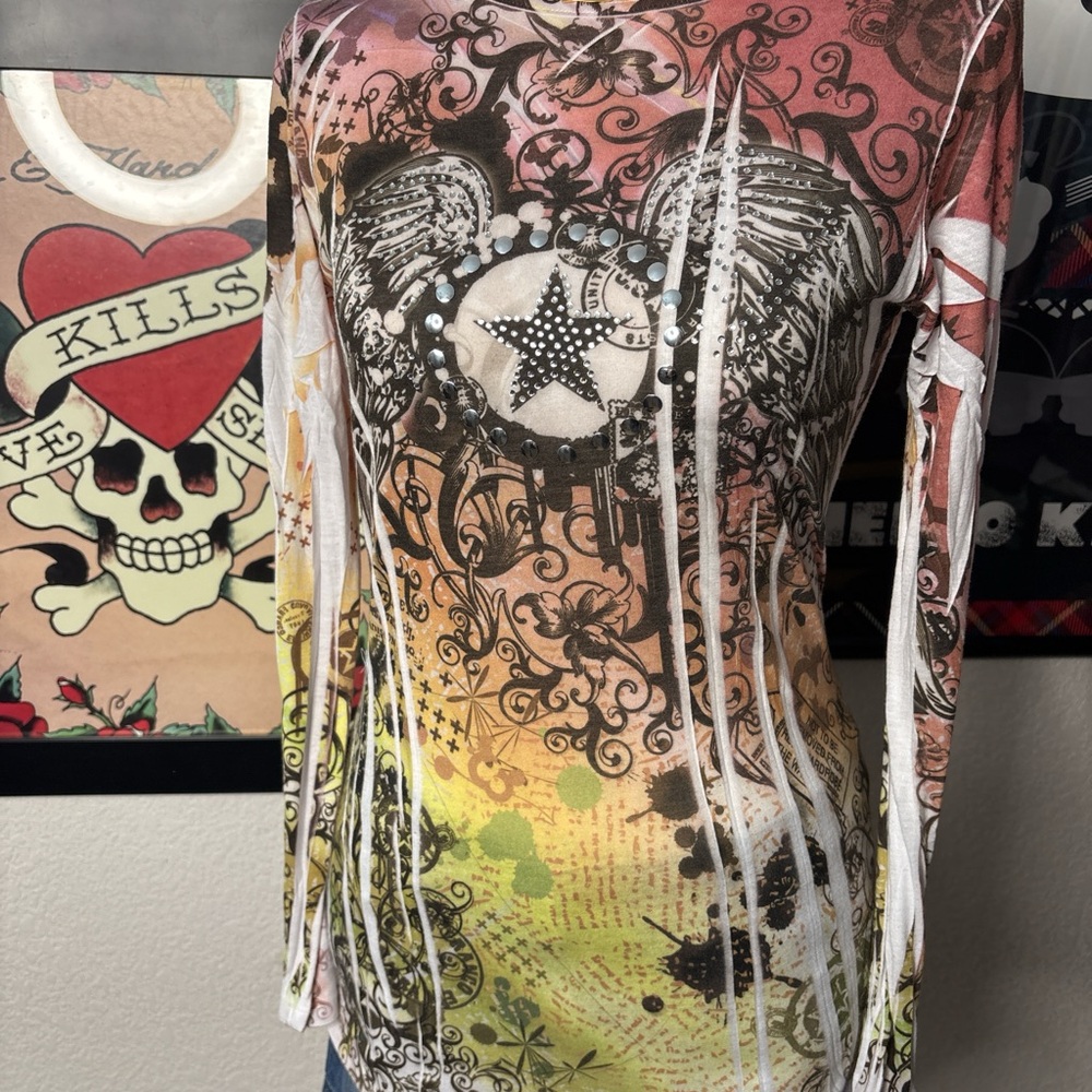 Graphic Star Rhinestone Long Sleeve Top - Picture 2 of 7